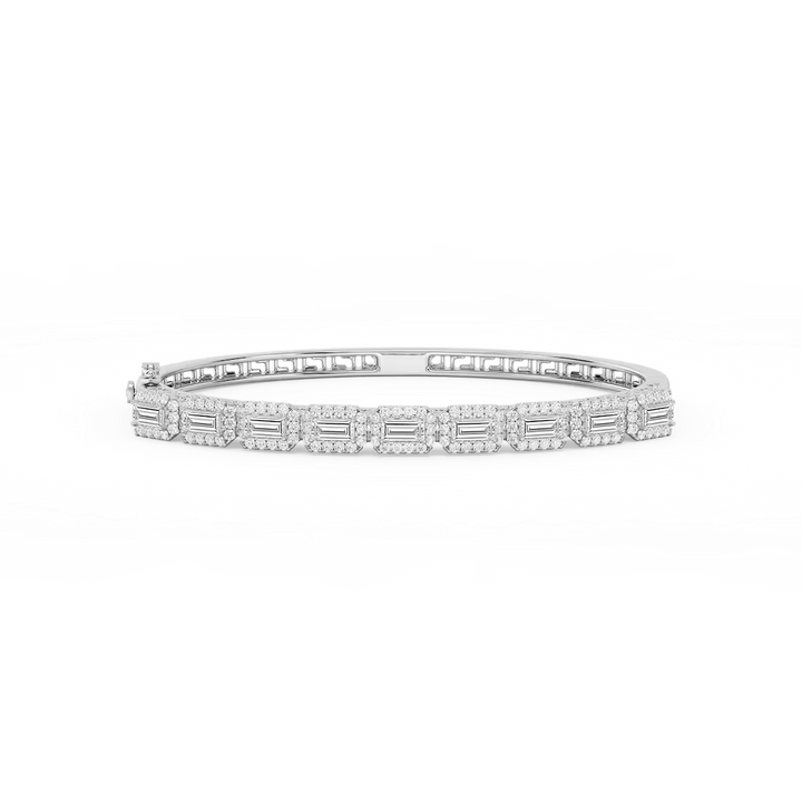 3 ½ ctw Round and Baguette Lab Grown Diamond Framed Bangle Bracelet - 7.25 Inches
