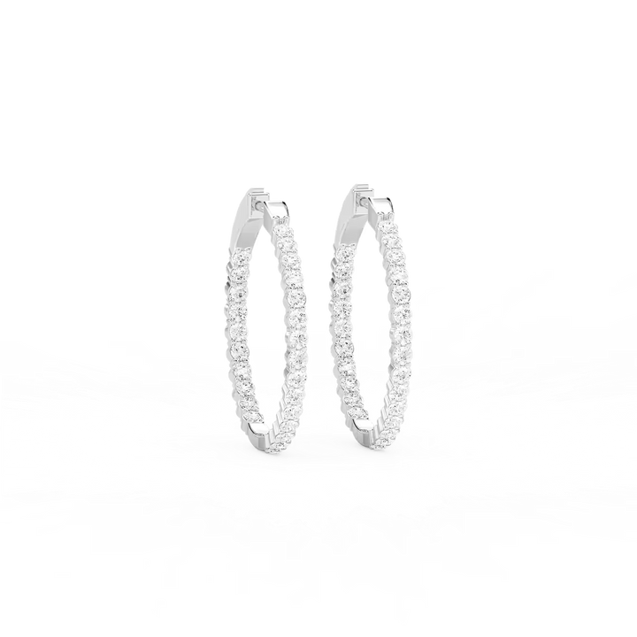 3 ¹⁄₈ ctw Round Lab Grown Diamond Four Prong Inside Out Hoop Earrings