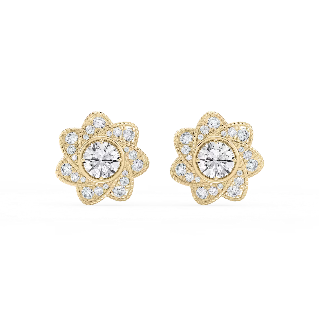 3 ctw Round Lab Grown Diamond Studs and Milgrain Swirl Halo Jacket Set