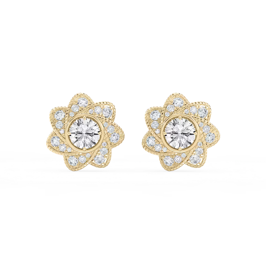 3 ctw Round Lab Grown Diamond Studs and Milgrain Swirl Halo Jacket Set