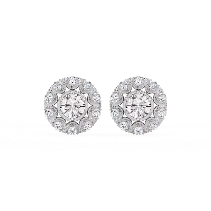 3 ctw Round Lab Grown Diamond Studs and Vintage Milgrain Halo Jacket Set