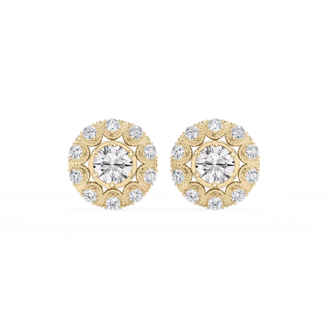 3 ctw Round Lab Grown Diamond Studs and Vintage Milgrain Halo Jacket Set