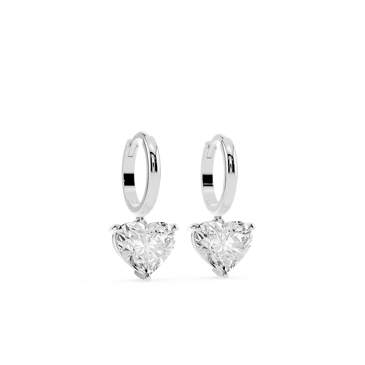 4 ctw Heart Lab Grown Diamond Solitaire Drop Huggie Hoop Earrings