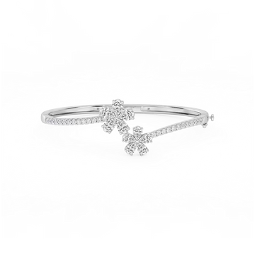 4 ⅓ ctw Pear and Round Lab Grown Diamond Flower Bypass Bangle Bracelet - 7.25 Inches