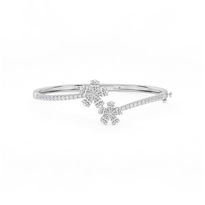 4 ⅓ ctw Pear and Round Lab Grown Diamond Flower Bypass Bangle Bracelet - 7.25 Inches