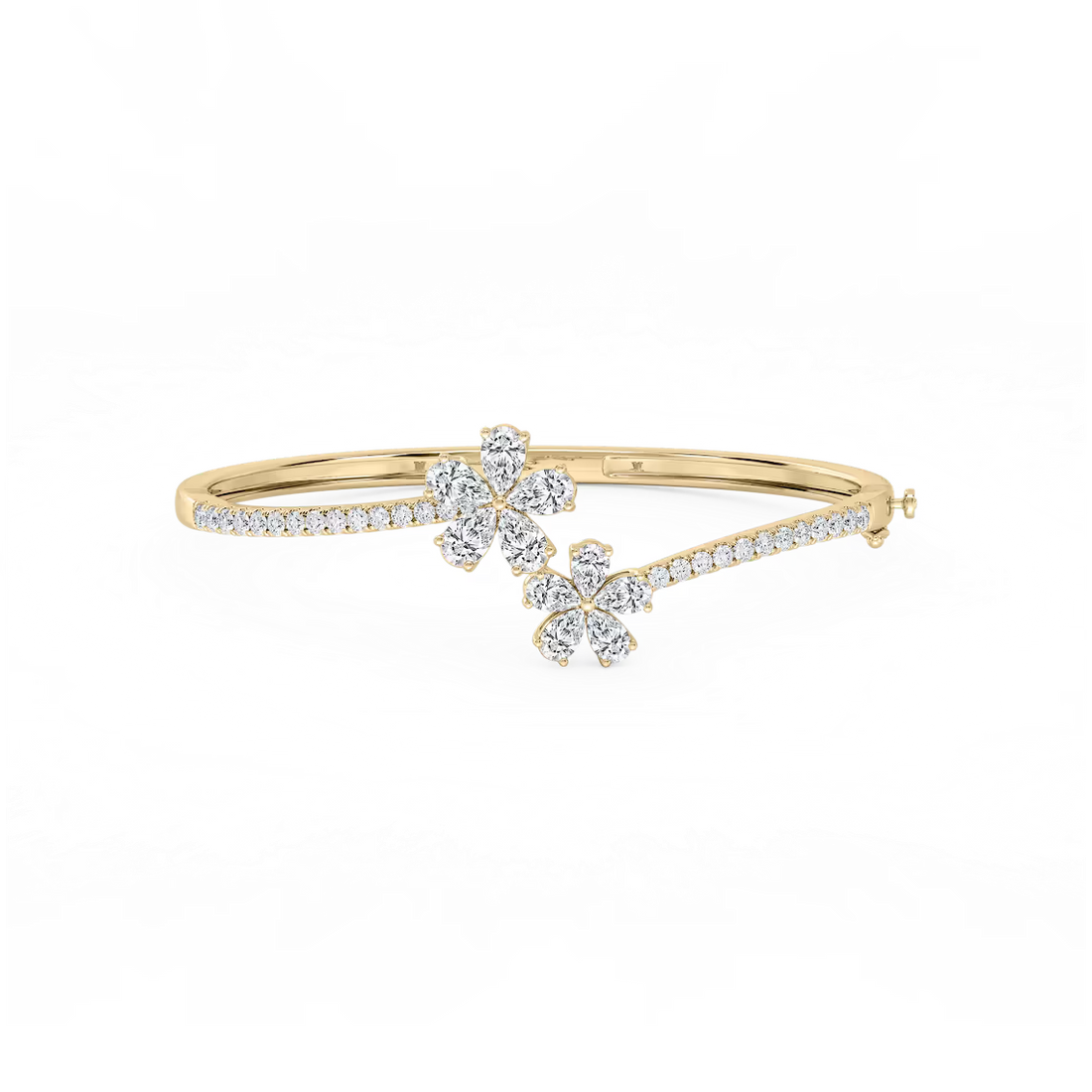 4 ⅓ ctw Pear and Round Lab Grown Diamond Flower Bypass Bangle Bracelet - 7.25 Inches