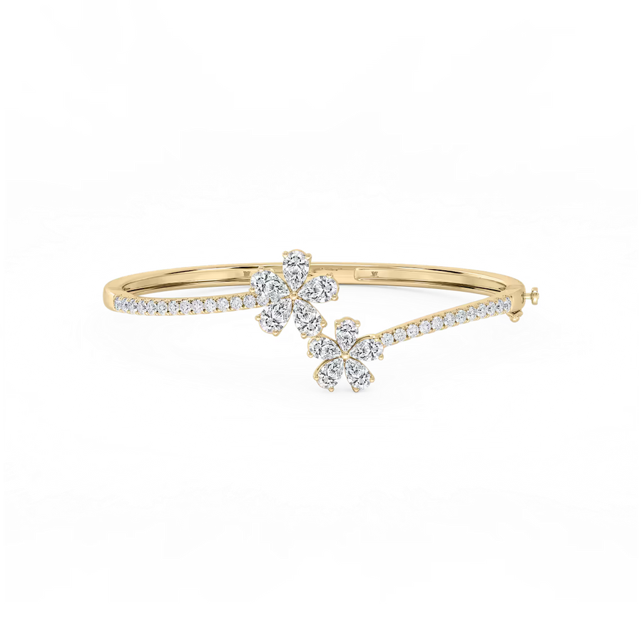 4 ⅓ ctw Pear and Round Lab Grown Diamond Flower Bypass Bangle Bracelet - 7.25 Inches
