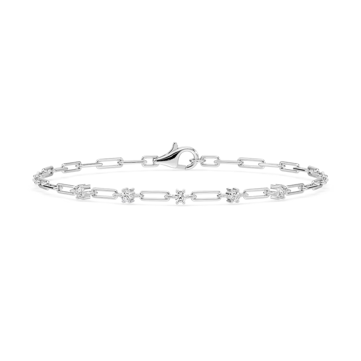 1/4 ctw Round Lab Grown Diamond Five Station Paper Clip Bracelet - 7 Inches