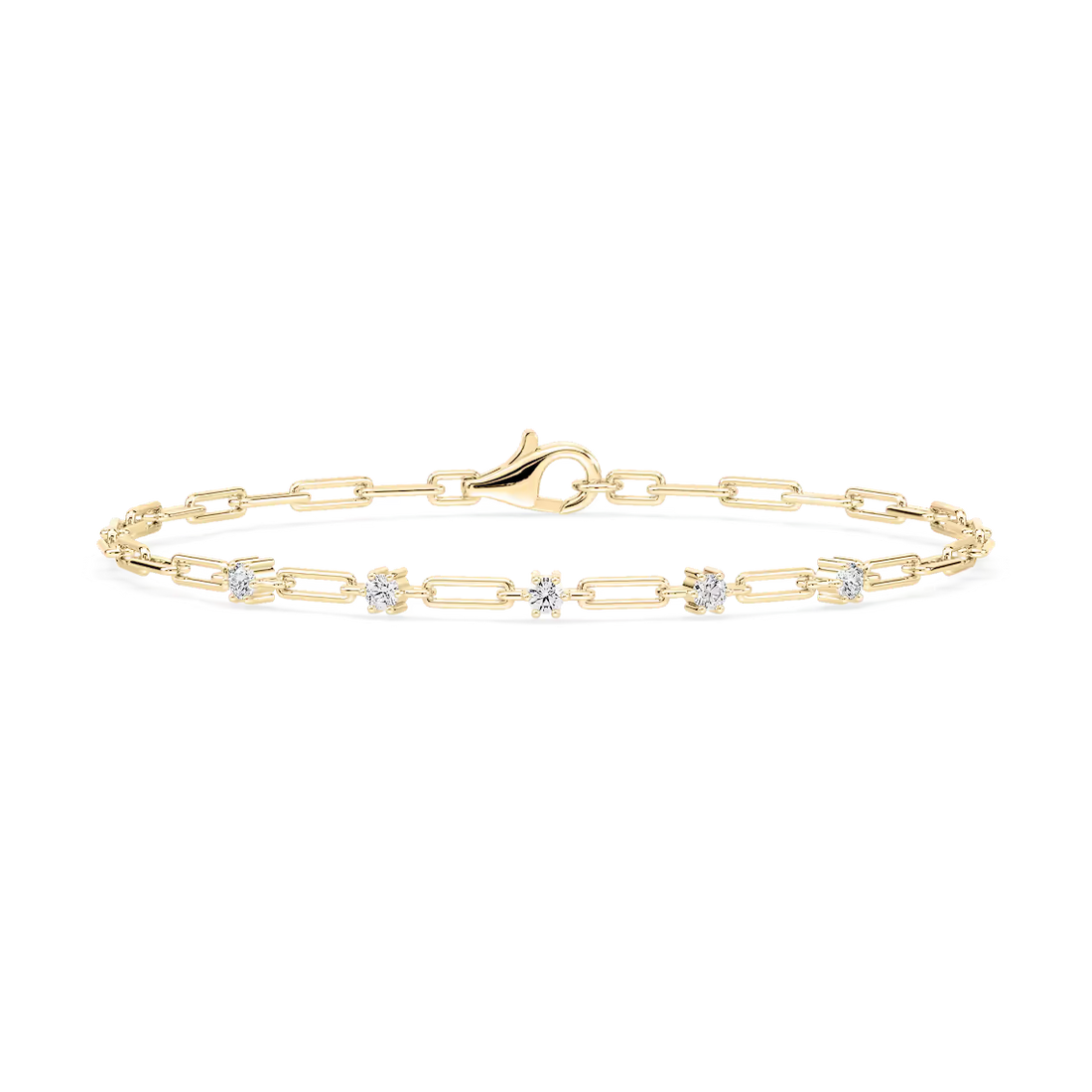 1/4 ctw Round Lab Grown Diamond Five Station Paper Clip Bracelet - 7 Inches