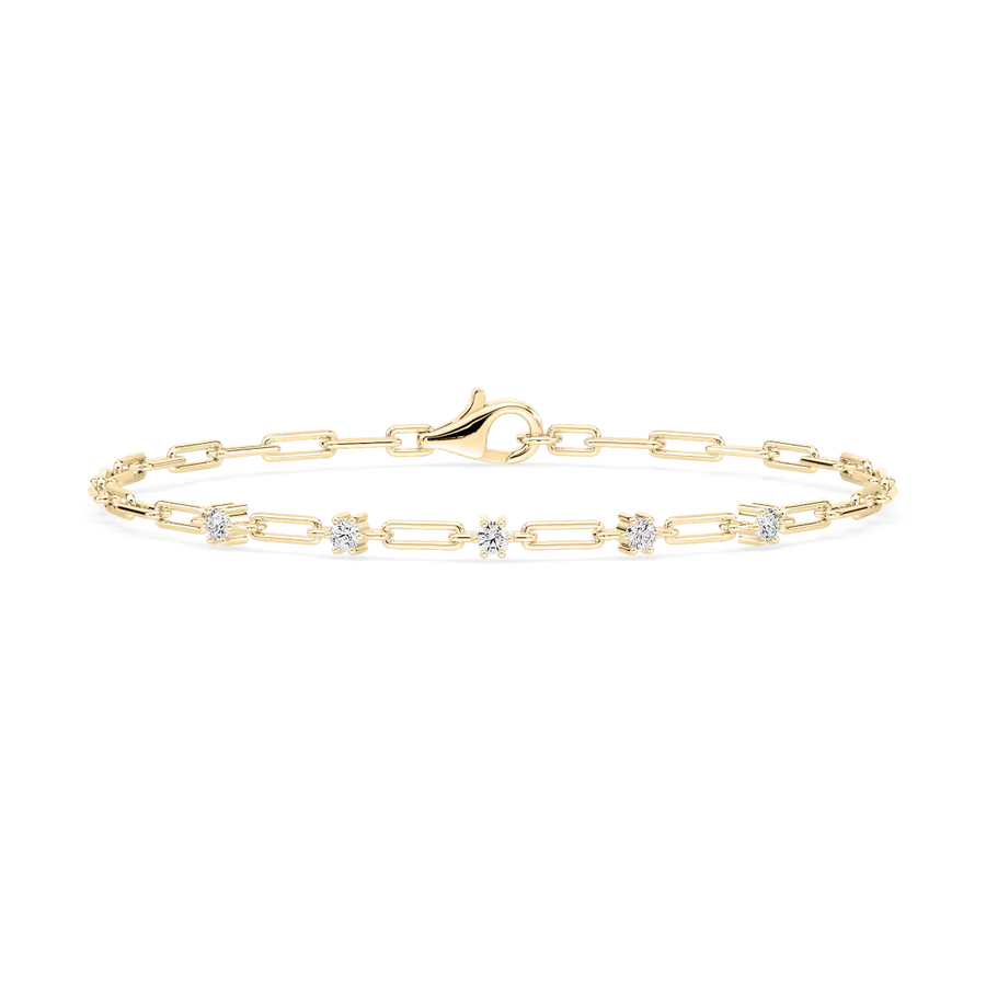 1/4 ctw Round Lab Grown Diamond Five Station Paper Clip Bracelet - 7 Inches