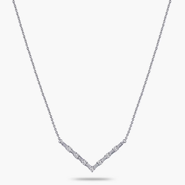 1/3 ctw Baguette and Round Lab Grown Diamond V-Shaped Necklace - 18 Inches