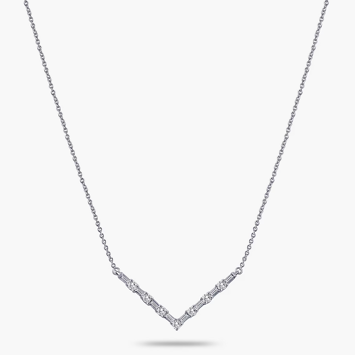 1/3 ctw Baguette and Round Lab Grown Diamond V-Shaped Necklace - 18 Inches