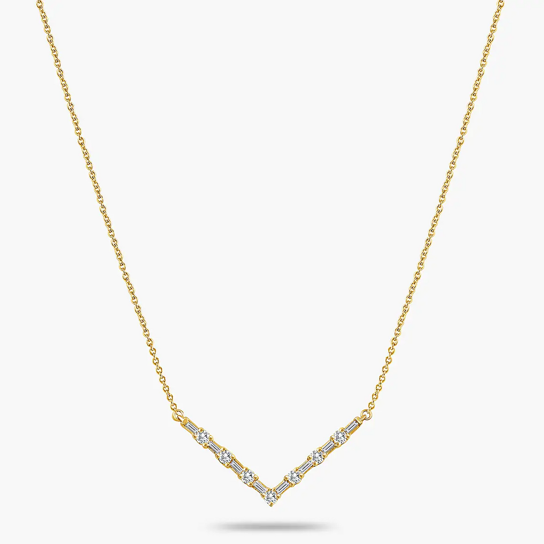 1/3 ctw Baguette and Round Lab Grown Diamond V-Shaped Necklace - 18 Inches