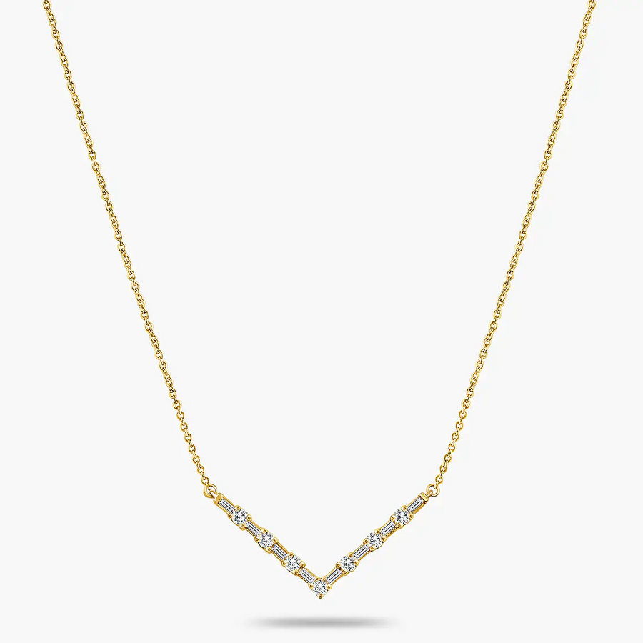 1/3 ctw Baguette and Round Lab Grown Diamond V-Shaped Necklace - 18 Inches