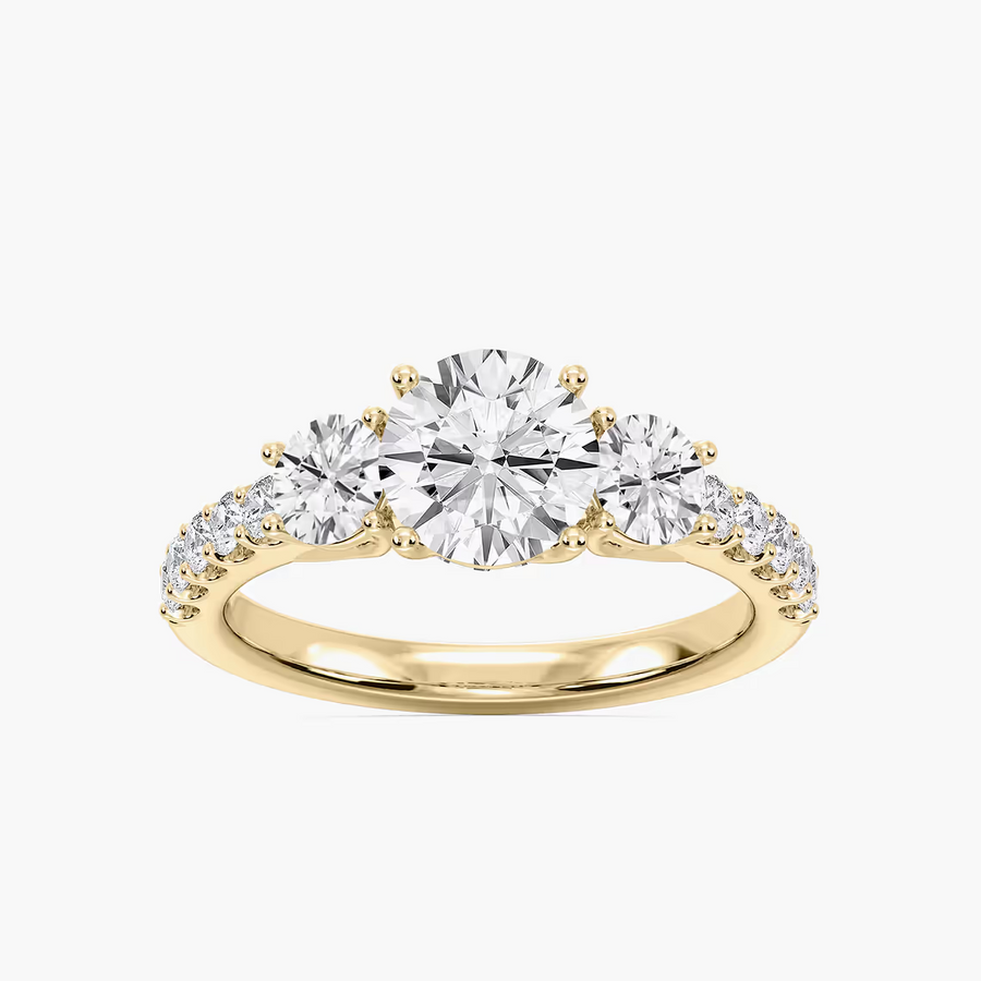 Betty 2 ½ ctw Round Lab Grown Diamond Trellis Three Stone Engagement Ring