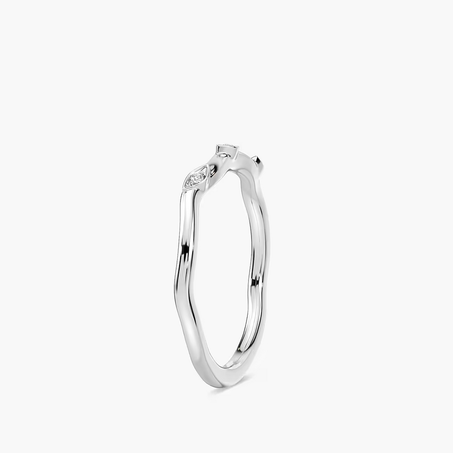 Eden Diamond Accent Round Lab Grown Diamond Leaf Motif Curved Band