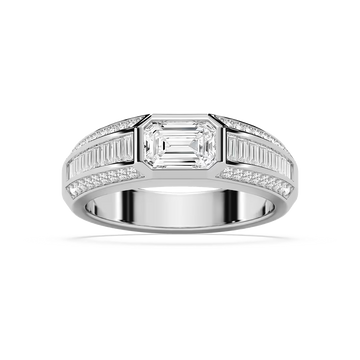 Theodore 2 ⅜ ctw Emerald, Baguette and Round Lab Grown Diamond 4.45mm East West Bezel Mens Wedding Band