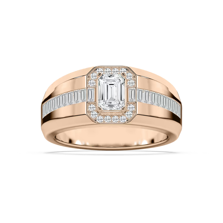 Knox 1 ¾ ctw Emerald, Baguette and Round Lab Grown Diamond 5.20mm Signet Mens Wedding Band