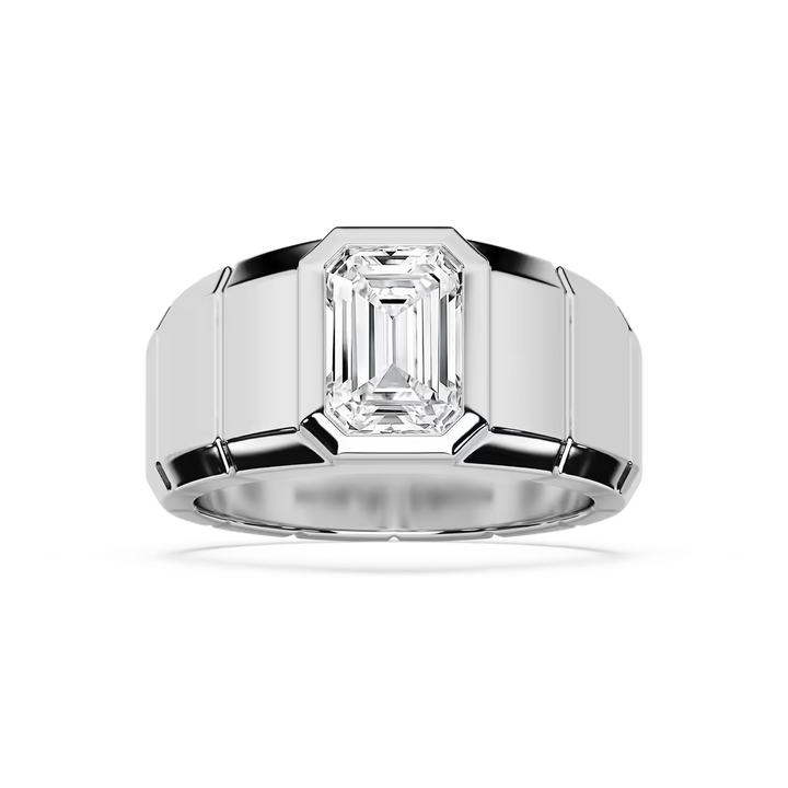 Matthew 3 ct Emerald Lab Grown Diamond 6.50mm Bezel Mens Wedding Band