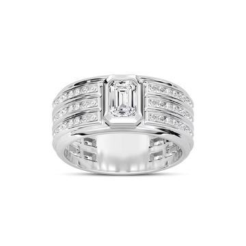 Grayson 1 ¼ ctw Emerald and Round Lab Grown Diamond 10.40mm Channel Set Mens Wedding Band