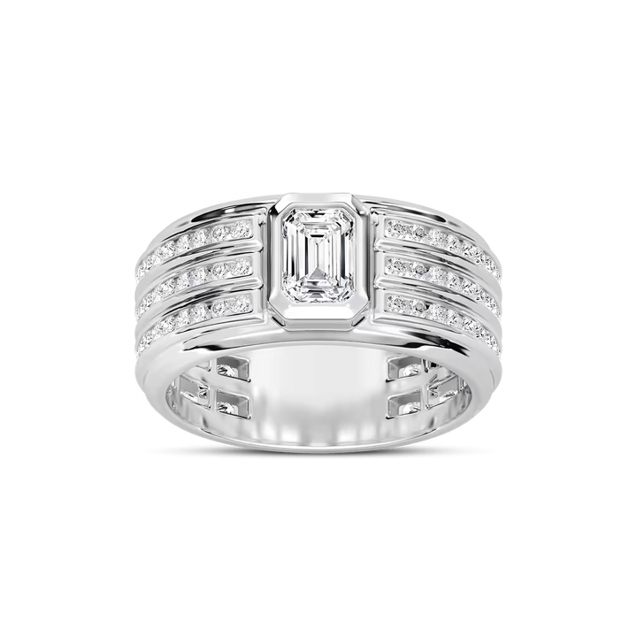 Grayson 1 ¼ ctw Emerald and Round Lab Grown Diamond 10.40mm Channel Set Mens Wedding Band