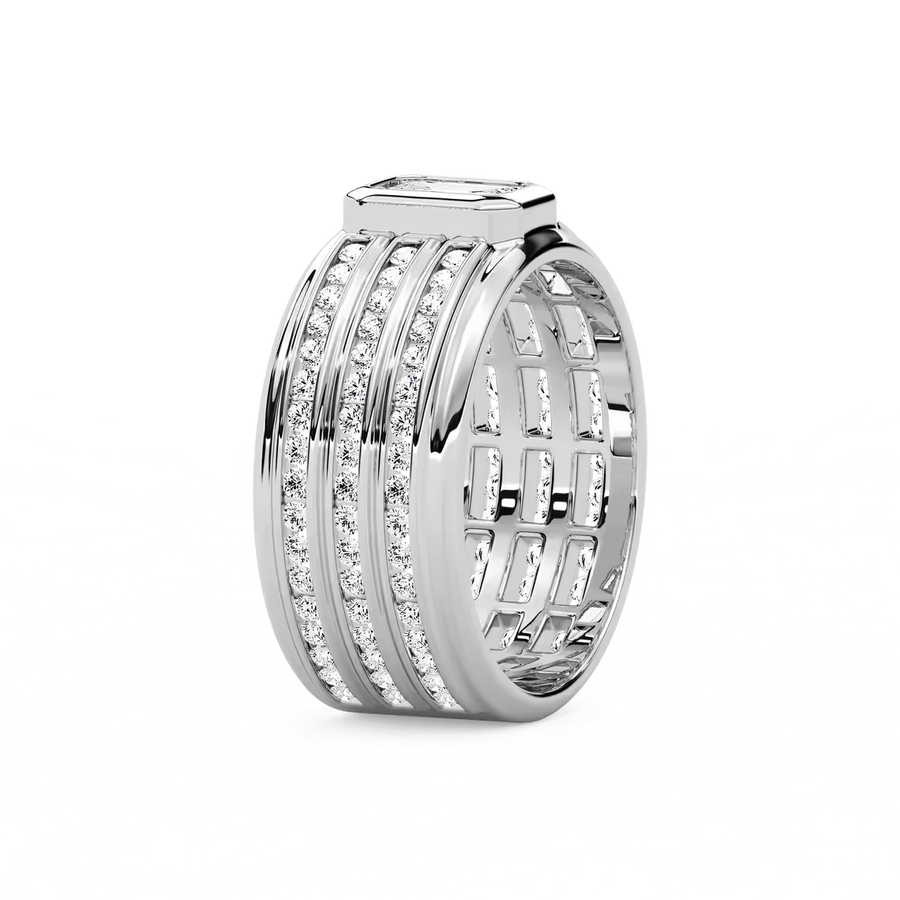 Grayson 1 ¼ ctw Emerald and Round Lab Grown Diamond 10.40mm Channel Set Mens Wedding Band