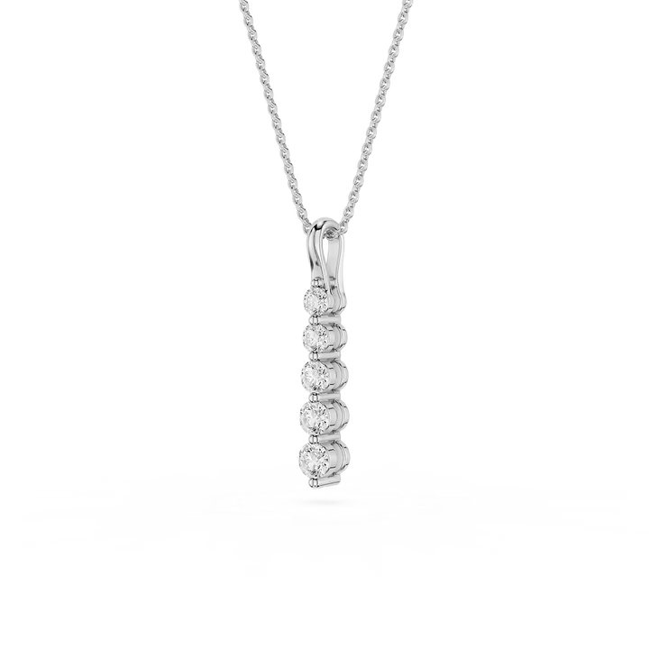 Round Lab Grown Diamond Five Stone Vertical Necklace