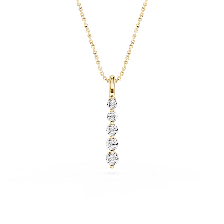 Round Lab Grown Diamond Five Stone Vertical Necklace