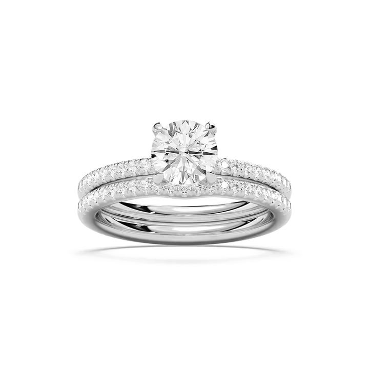 Mackenzie 1 ⅜ ctw Round Lab Grown Diamond Fishtail Pave Wedding Set
