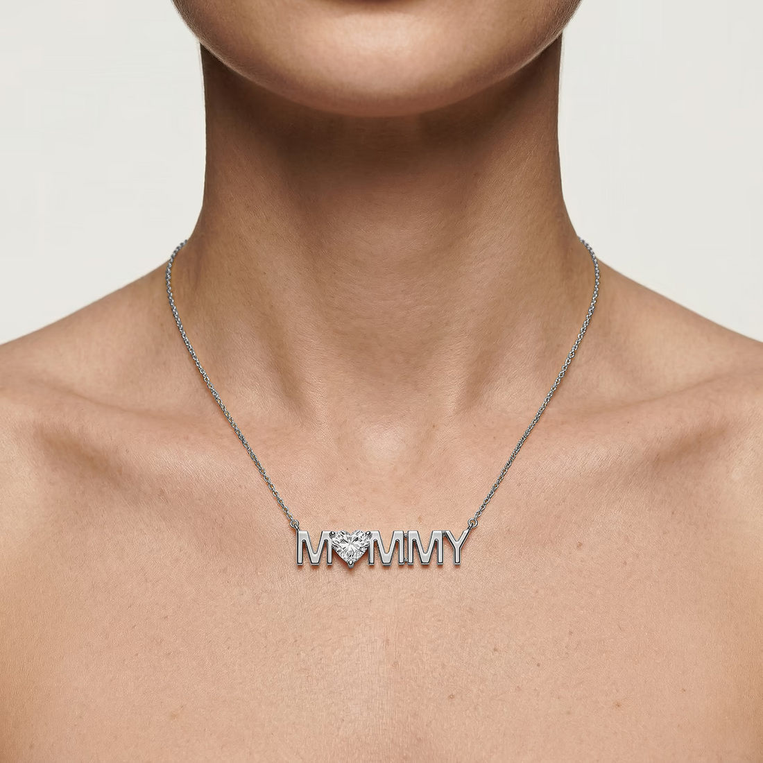 Heart Lab Grown Diamond Mommy Solitaire Pendant - 16 to 18 Inches