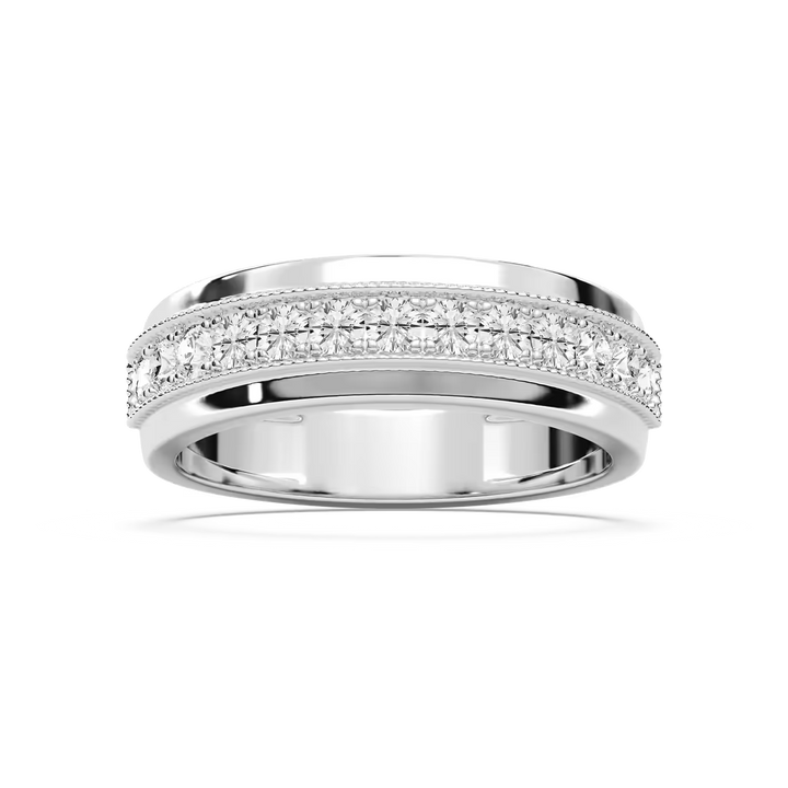 Louis 3/4 ctw Round Lab Grown Diamond 4.35mm Milgrain Channel Mens Wedding Band