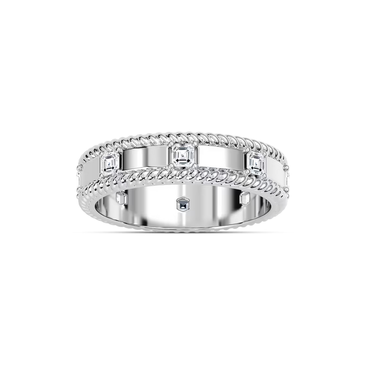 Adonis 7/8 ctw Asscher Lab Grown Diamond 6.00mm Rope Edge Mens Wedding Band