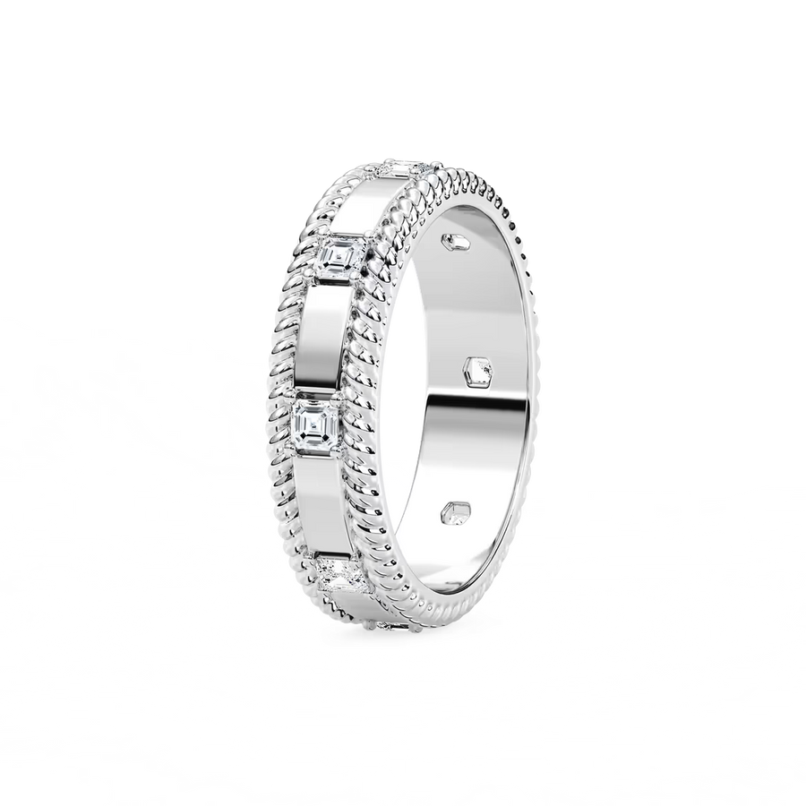 Adonis 7/8 ctw Asscher Lab Grown Diamond 6.00mm Rope Edge Mens Wedding Band