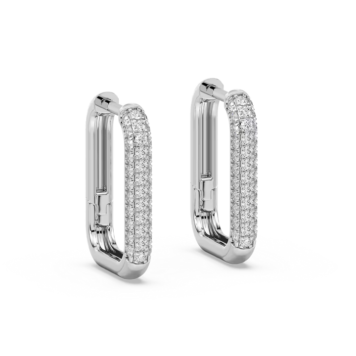 1/8 ctw Round Lab Grown Diamond Pavé Rectangle Hoop Earrings