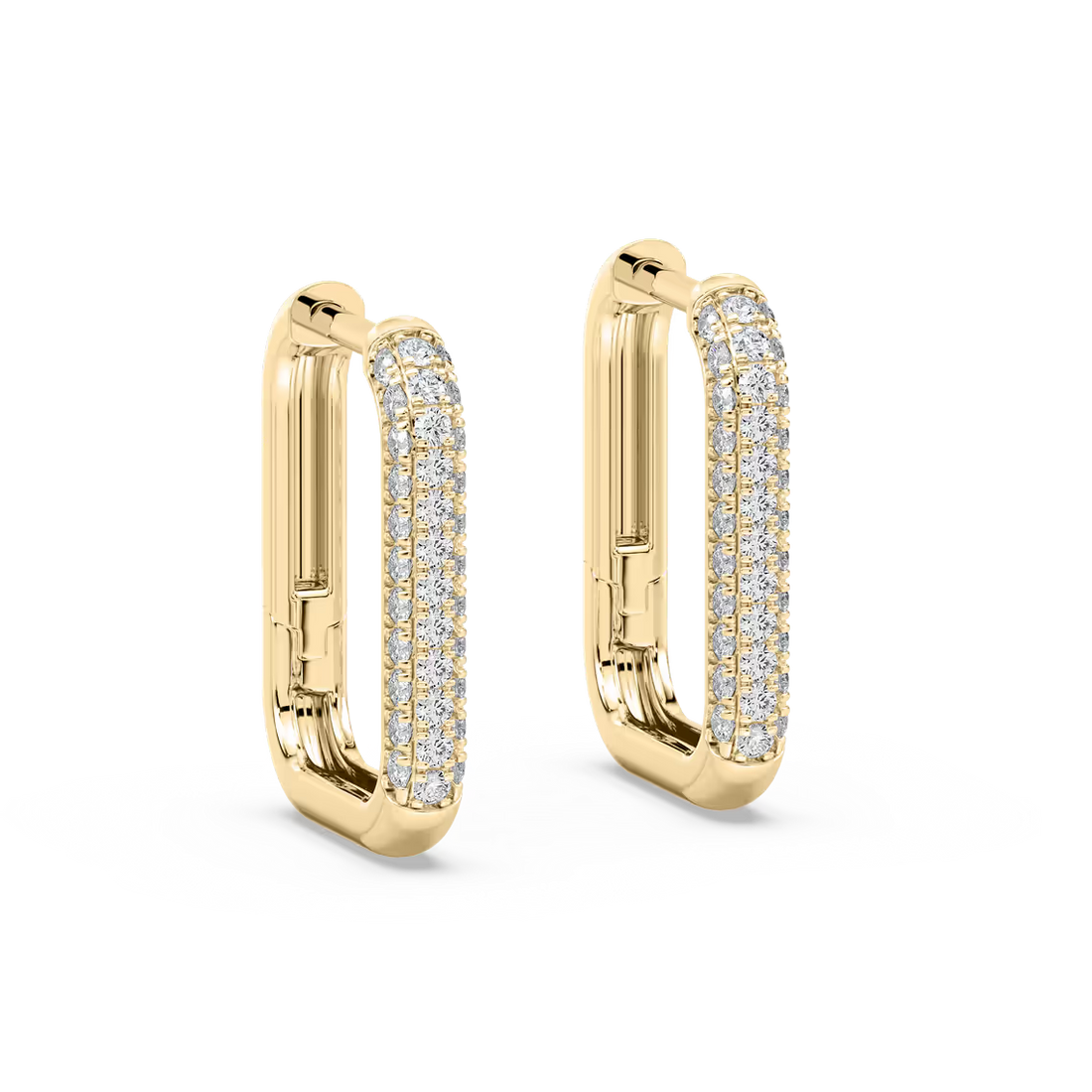 1/8 ctw Round Lab Grown Diamond Pavé Rectangle Hoop Earrings