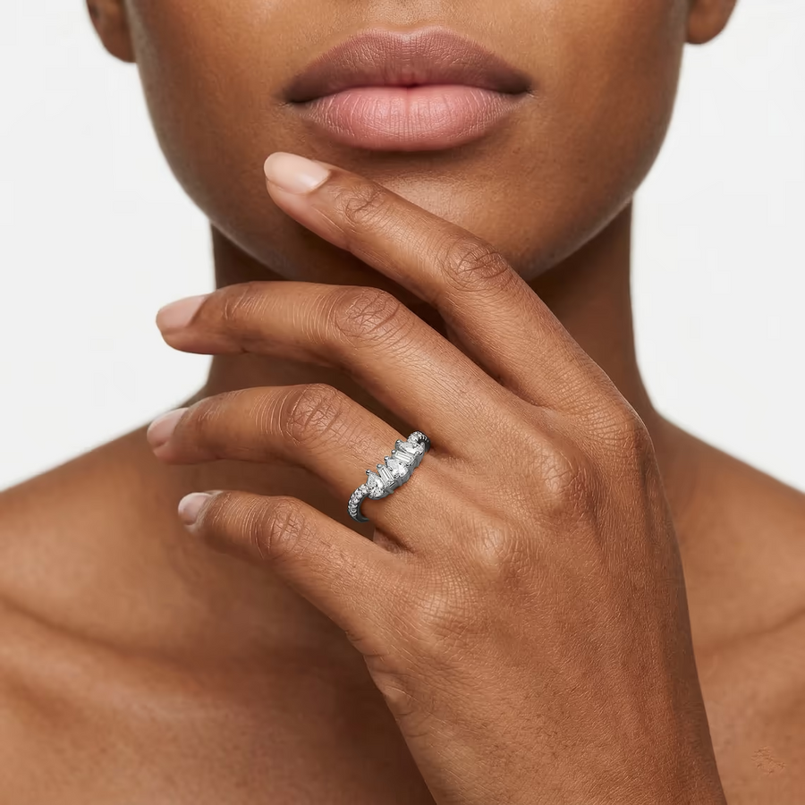 Priya 3/4 ctw Pear, Baguette and Round Lab Grown Diamond Alternating Prong Curved Band