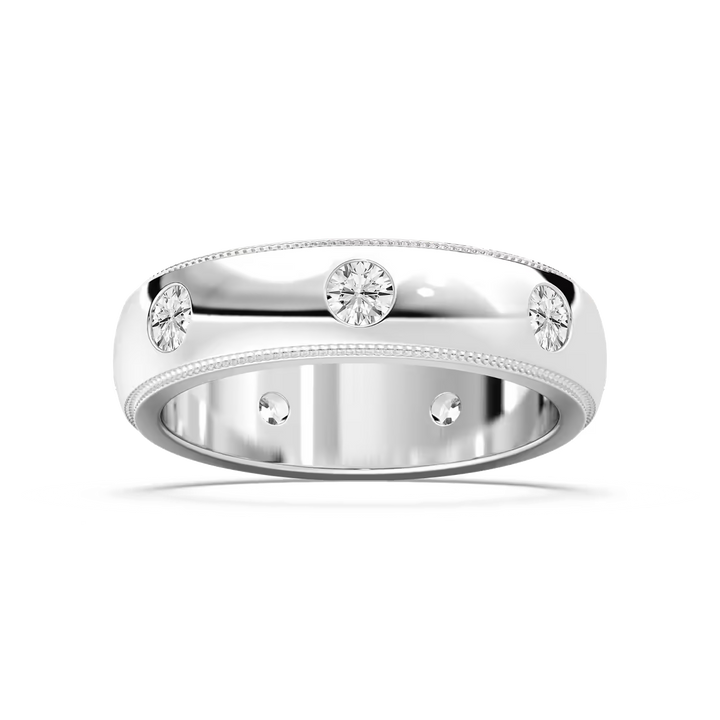 Riley 1 ⅙ ctw Round Lab Grown Diamond 6.20mm Burnished Milgrain Mens Wedding Band