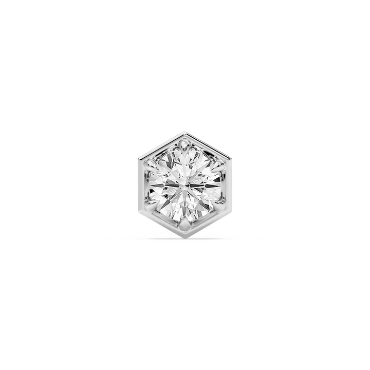 Round Lab Grown Diamond Hexagon Bezel Single Stud Earring