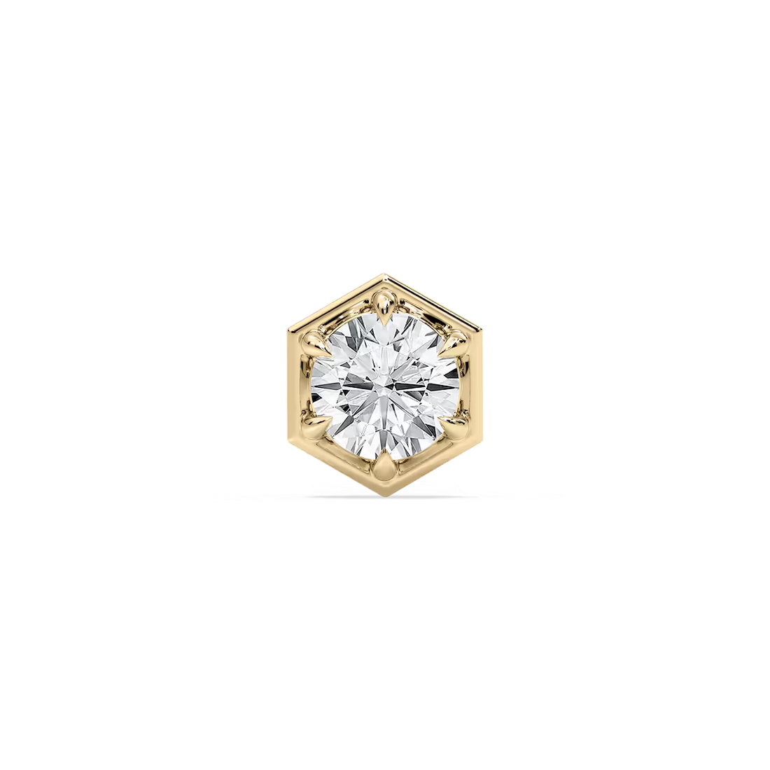 Round Lab Grown Diamond Hexagon Bezel Single Stud Earring