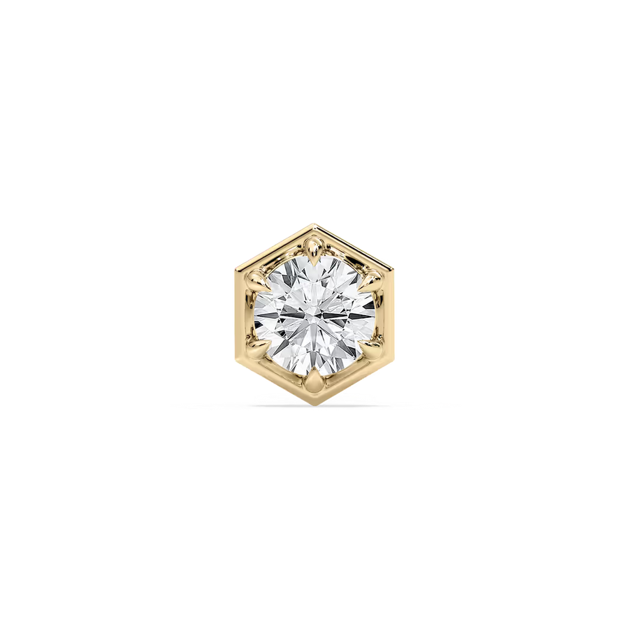 Round Lab Grown Diamond Hexagon Bezel Single Stud Earring