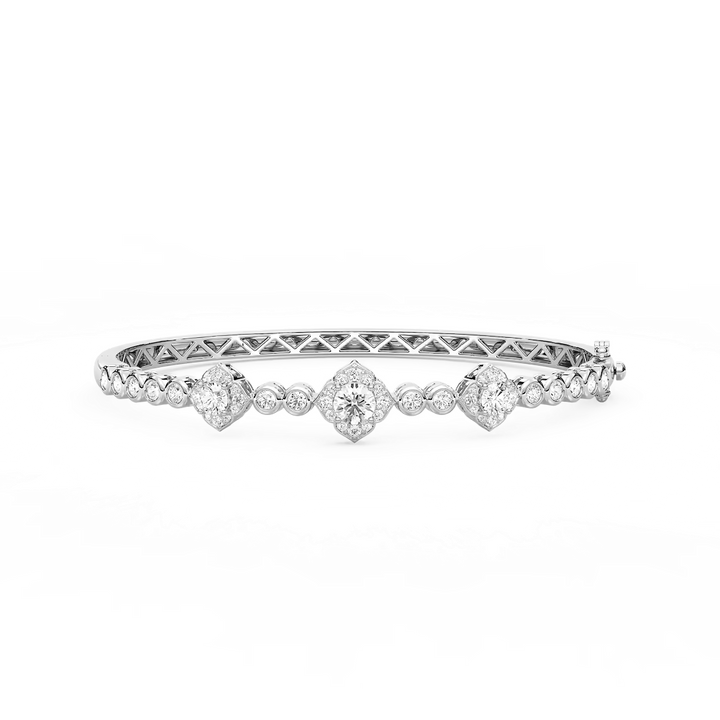 2 ¹⁄₃ ctw Round Lab Grown Diamond Flower Station Bangle Bracelet - 7.5 Inches