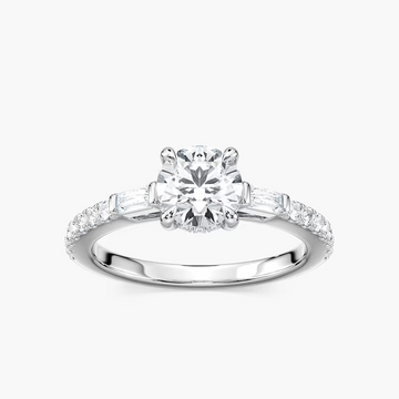 Sangria Lab Grown Diamond Tapered Baguette Sides Hidden Halo Engagement Ring