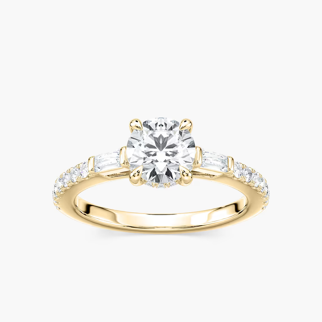 Sangria Lab Grown Diamond Tapered Baguette Sides Hidden Halo Engagement Ring