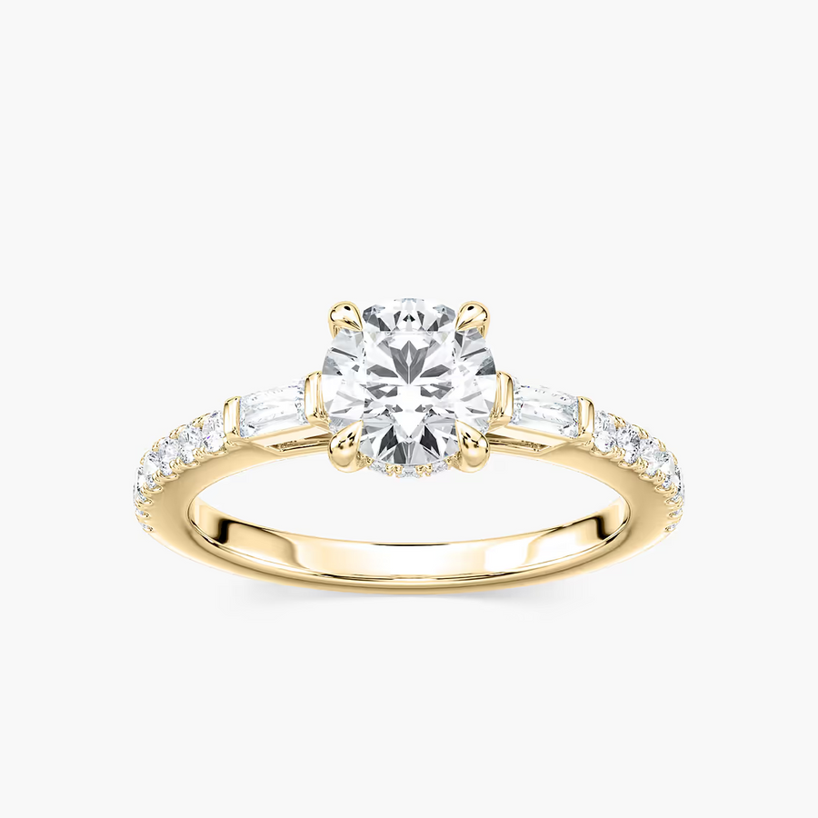 Sangria Lab Grown Diamond Tapered Baguette Sides Hidden Halo Engagement Ring
