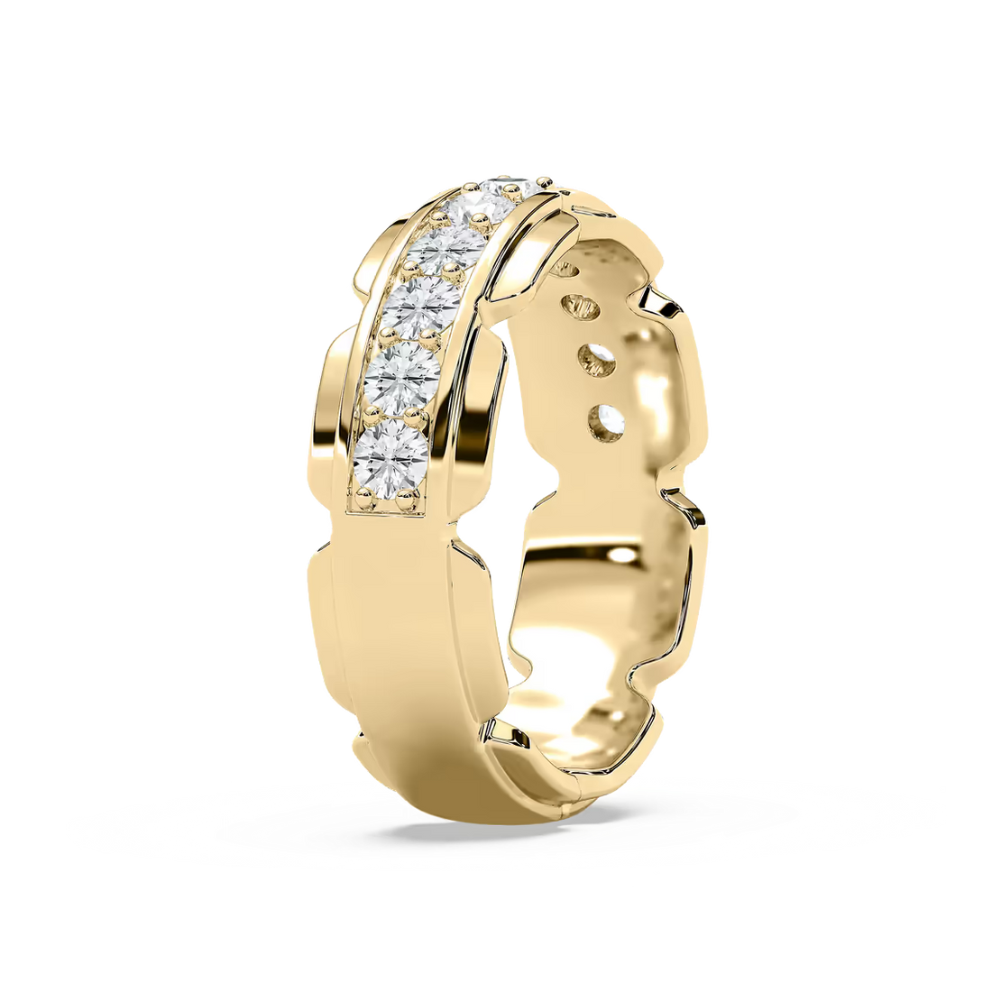 Zayn 1 ⅕ ctw Round Lab Grown Diamond 7.50mm Grooved Channel Mens Wedding Band