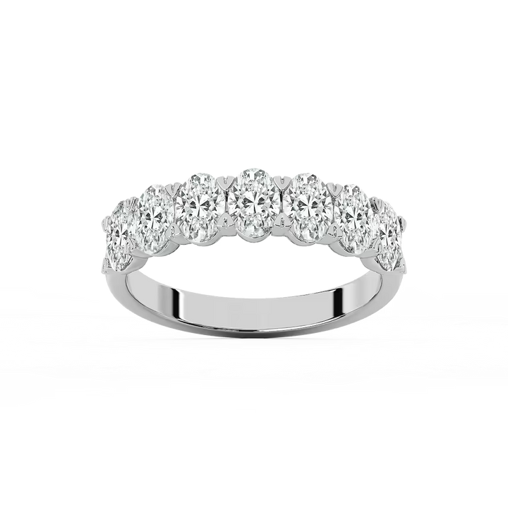 Pearl Oval Lab Grown Diamond Seven Stone V-Prong Anniversary Band