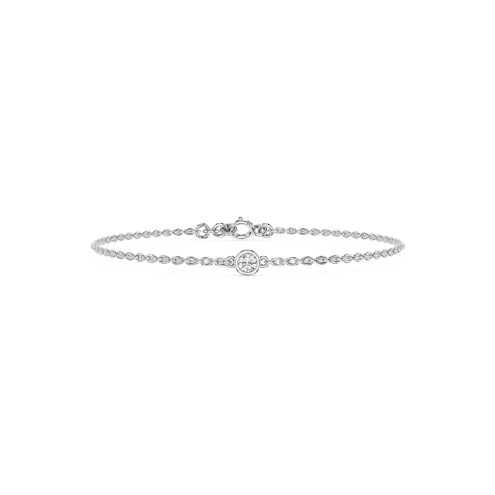 Round Lab Grown Diamond Bezel Set Solitaire Chain Bracelet - 7 Inches