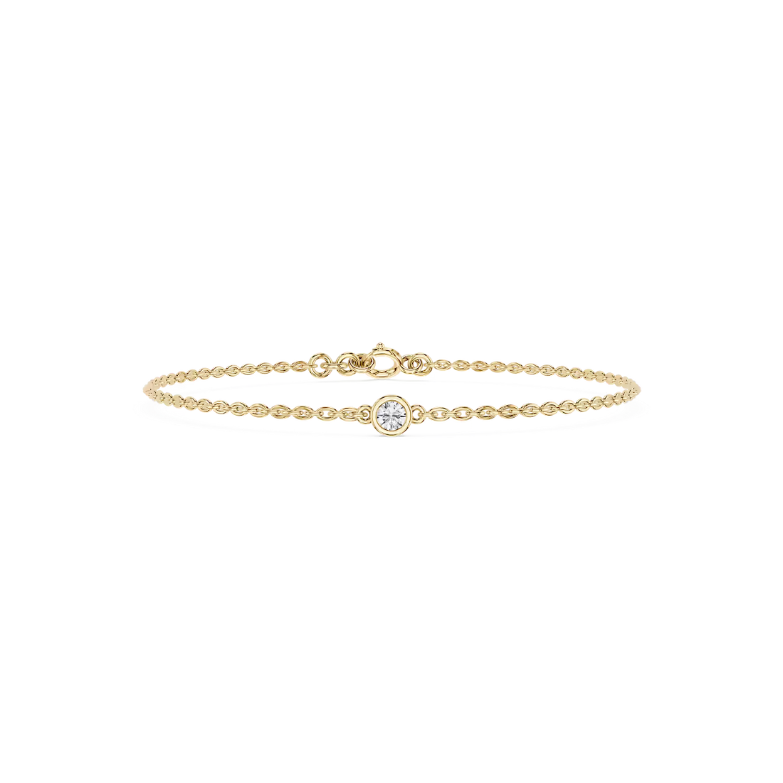 Round Lab Grown Diamond Bezel Set Solitaire Chain Bracelet - 7 Inches