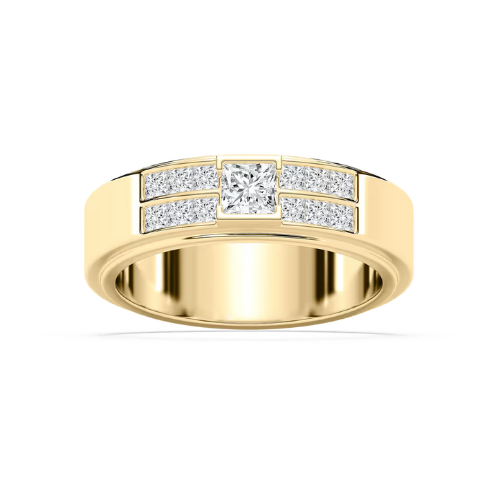 Max 1 ctw Princess Lab Grown Diamond 6.80mm Half Bezel Mens Wedding Band