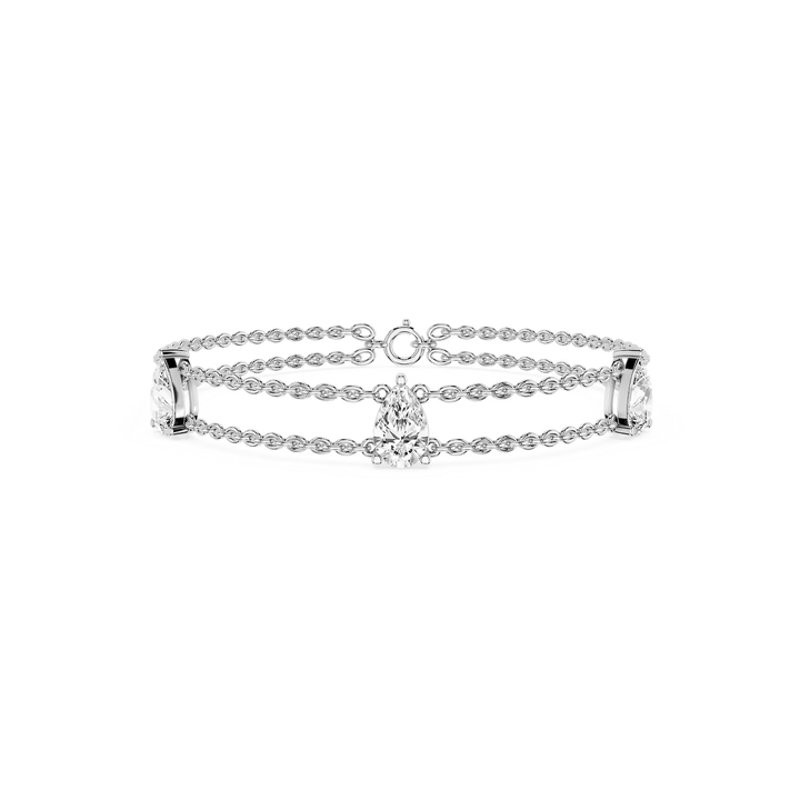 3 ctw Pear Lab Grown Diamond Three Stone Chain Bracelet - 7 Inches